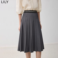 丽丽 LILY2024秋女装垂感百搭经典款通勤中高腰A字百褶裙半身裙女 501灰色 XL