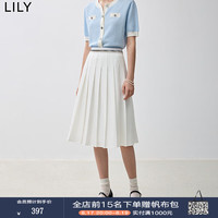 丽丽 LILY2024秋女装垂感百搭经典款通勤中高腰A字百褶裙半身裙女 603本白 XL