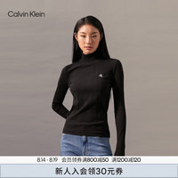 Calvin Klein Jeans24秋季女士通勤简约ck字母半高领打底衫针织T恤J224782 BEH-太空黑 M