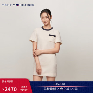 TOMMY HILFIGER24秋冬女时尚通勤撞色圆领后拉链直筒连衣裙WW0WW43560 米白色YBH 38