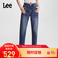 Lee24早秋413标准高腰小直脚中深蓝女牛仔裤潮LWB100413205 中深蓝色 24