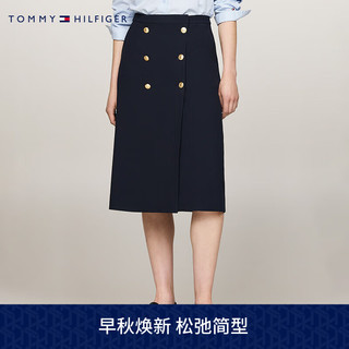 TOMMY HILFIGER24新款秋冬女装时尚双排扣商务职场西装裙半身裙WW0WW43628 藏青色DW5