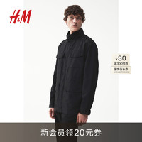 H&M2024秋季男装时尚休闲百搭长袖夹克纯色外套1234636 黑色 175/108 L