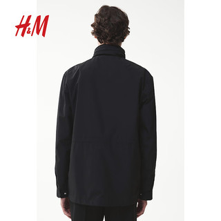 H&M2024秋季男装时尚休闲百搭长袖夹克纯色外套1234636 黑色 170/92 S