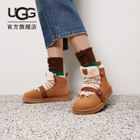 UGG 女士时尚舒适纯色保暖系带平底经典休闲毛茸款短靴 1153510 栗色 42