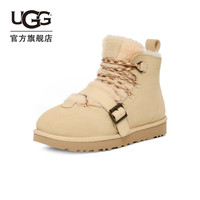 UGG 女士时尚舒适纯色保暖系带平底经典休闲毛茸款短靴 1153510 饼干棕色 38