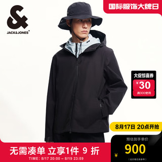 杰克·琼斯（JACK&JONES）秋季时尚潮户外百搭防泼水宽松连帽拉链夹克外套男224321037 E41 黑色 165/88A/XS