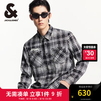 杰克·琼斯（JACK&JONES）秋季百搭舒适宽松上衣字母刺绣衣身格纹长袖衬衫男224305002 E41 黑色 170/92A/S