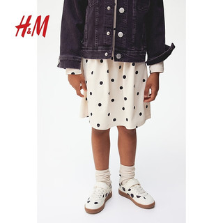 H&M2024秋季童装女童合身休闲可爱棉质印花连衣裙1245392 浅米色/波点 130/64