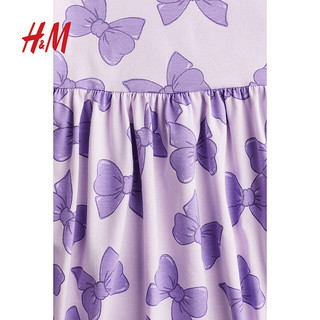 H&M2024秋季童装女童合身休闲可爱棉质印花连衣裙1245392 浅米色/波点 90/52