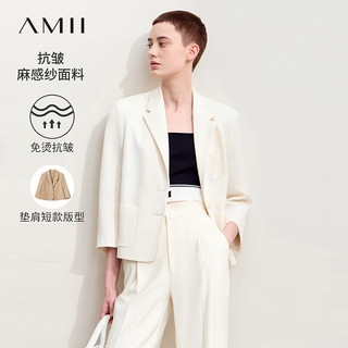 AMII2024早秋翻驳领七分袖抗皱免烫西装女短款西服正装12443039 奶油白 160/84A/M