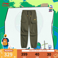 李宁 LI-NING童装儿童运动裤子男大童户外系列束脚加绒防泼水宽松长裤YYKU057 深橄榄绿-2 170