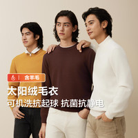 红豆(Hodo)【太阳绒】毛衣男含羊毛菠萝纹可机洗加绒毛衫发热保暖针织衫 圆领加绒-Z5巧克力 175/96B【130-145斤】