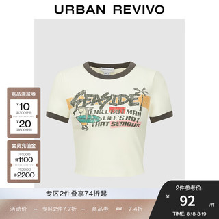 URBAN REVIVO 女装街头度假风做旧印花撞色短袖T恤UWV440186 米白 M