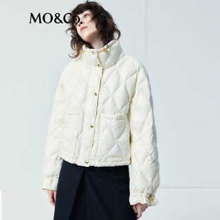 MO&Co.【美拉德】【90%鸭绒】菱格纹高领短款面包羽绒服外套 米白色  M/165