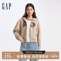 Gap女装2024秋季新款碳素软磨抓绒大字母logo连帽卫衣上衣634420