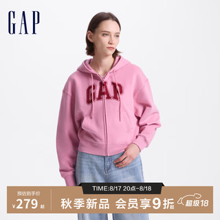 Gap女装2024秋季碳素软磨抓绒大字母logo连帽卫衣上衣634420 粉色 160/80A(S) 亚洲尺码