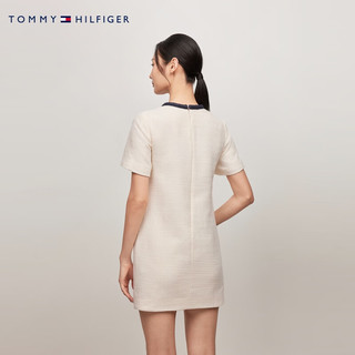 TOMMY HILFIGER24秋冬女时尚通勤撞色圆领后拉链直筒连衣裙WW0WW43560 米白色YBH 34