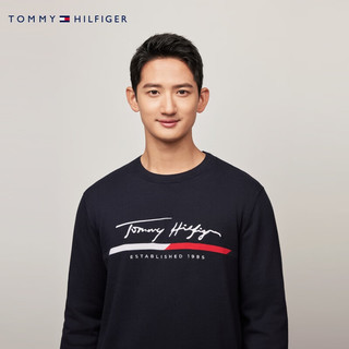 TOMMY HILFIGER【柔软亲肤】24秋冬男装纯棉签字体刺绣针织衫78J9016 藏青色FAP XL