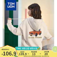 唐狮(TonLion)2024早秋连帽卫衣女卡通印花落肩卫衣宽松百搭卫衣外套dx 白 2XL