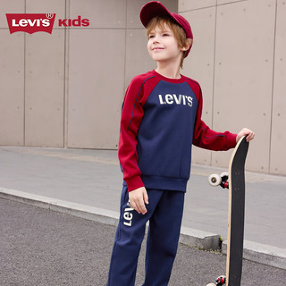 Levi's李维斯儿童套装男女童套装秋季套头卫衣长裤2件套衣服 深靛蓝 110/52