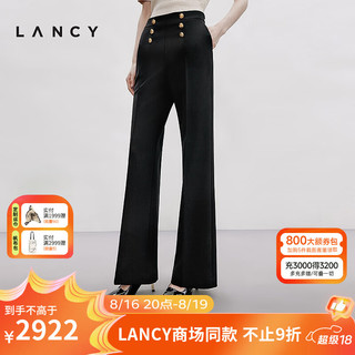 朗姿/LANCY2024秋季黑色微喇叭阔腿西装裤女金属扣复古裤子 黑色 3XL