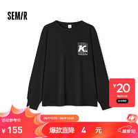 森马（Semir）长袖T恤男2024秋季打底衫简约百搭上衣撞色潮 黑色90001 185/100A/XXL