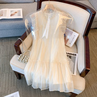 SLY TRO法式甜美可爱减龄小飞袖连衣裙女夏季感气质仙女裙宽松短裙子 杏色 S