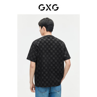 GXG男装棋盘格凉感短袖T恤2024夏季#G24D442153 黑色 185/XXL