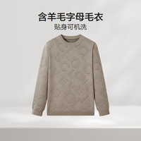 红豆(Hodo)圆领毛衣男士24年秋季含羊毛保暖可机洗字母提花针织毛衫 茶卡棕 180/104B77-85kg