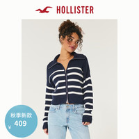 HOLLISTER24秋冬辣妹翻领宽松条纹拉链针织衫 女 KI350-4268 海军蓝条纹 XL (170/108A)