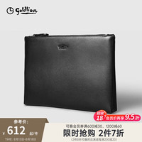 金利来【头层牛皮】手抓包男士商务休闲信封包时尚潮流拉链皮具男包 黑色-99