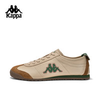 KAPPA卡帕男鞋复古德训鞋2024秋季休闲潮流板鞋低帮软底滑板鞋子男 卡其灰/长青绿 44