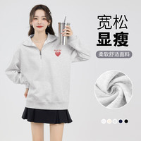 班尼路2024秋季半拉链翻领长袖运动套头衫女休闲百搭卫衣 藏蓝-马赛克爱心K L