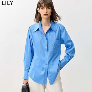 LILY2024秋女装多巴胺青春减龄学院风俏皮蝴蝶结樱桃刺绣衬衫 401蓝色 L