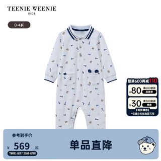 Teenie Weenie Kids小熊童装24秋季男宝宝满印翻领长袖连身衣 象牙白 80cm