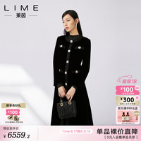 LIME FLARE莱茵丝绒风衣黑色24秋新款圆领单排扣收腰优雅长款外套 黑色