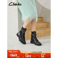 Clarks其乐Splend系列女士秋冬复古英伦交叉绑带骑士马丁靴 黑色 261807154 35.5