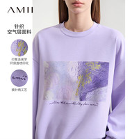 AMII2024早秋圆领抽象印花刺绣空气层卫衣女落肩袖宽松上衣 紫色 155/80A/S