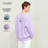 AMII2024秋新款休闲圆领落肩袖定制艺术感布标卫衣女棉质宽松12443100
