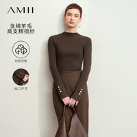AMII2024秋百搭通勤风半高领开衩袖口金属扣修身毛衣女上衣 深咖 165/88A/L