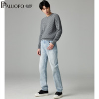 帕罗（PALUOPO）2024秋冬新品针织纯羊绒衫男100%山羊绒衫商务休闲圆领提花毛衣