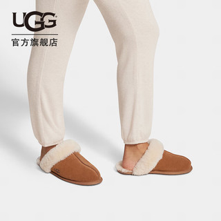 UGG 男女同款舒适时尚轻便平底纯色毛鞋领包头拖鞋 1106872 栗色 38