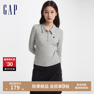 Gap女装2024初秋新款美式休闲刺绣针织修身罗纹POLO衫上衣634813