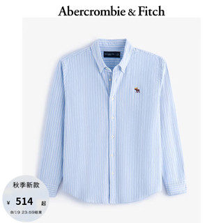 ABERCROMBIE & FITCH男装 24秋季时尚经典小麋鹿翻领长袖牛津衬衫KI125-4185 蓝色宽条纹 XS (170/84A)