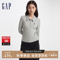 Gap女装2024初秋美式休闲刺绣针织修身罗纹POLO衫上衣634813 灰色 170/88A(L) 亚洲尺码