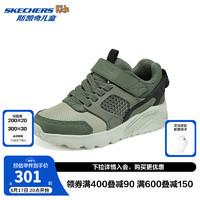 Skechers斯凯奇儿童鞋春秋款时尚复古休闲鞋中大童厚底耐磨运动鞋405715L 橄榄色/黑色/OLBK 36码