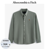 ABERCROMBIE & FITCH男装 24秋季时尚经典小麋鹿翻领长袖牛津衬衫KI125-4185 灰绿色 XL (180/116A)