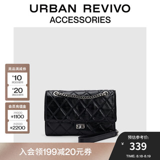 URBAN REVIVO 2024秋冬女士小香菱格绗缝斜挎包UAWB40344 黑色