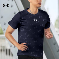 安德玛 UNDER ARMOUR短袖T恤男速干宽松休闲透气训练运动服男装跑步上衣 21500531-409藏蓝色满印/速干款 4XL(188-192cm/190-210斤） 4XL（193-195cm/110-120kg